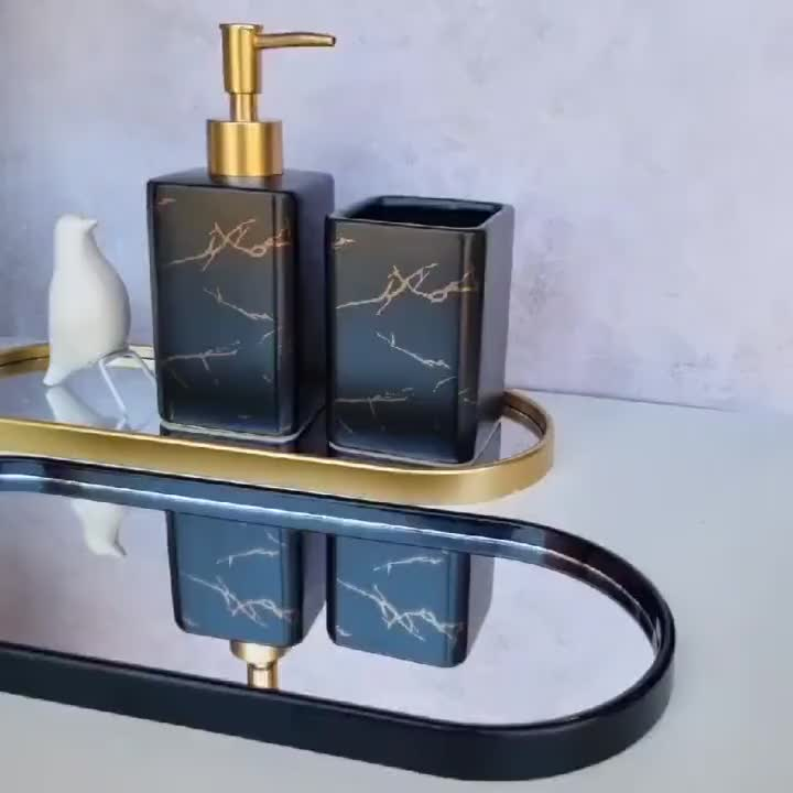 BANDEJA ORGANICA ESPELHADA DECORATIVA MULTIUSO BANHEIRO LAVABO SALA PRETO DOURADO