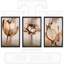 Kit 3 Quadros Decorativos MDF Flores Tons Cobre Gold