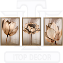 Kit 3 Quadros Decorativos MDF Flores Tons Cobre Gold