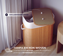 Cesto De Roupa Suja Bambu 72 Litros Lavanderia Com Tampa e Alças Forrado Grande Organizador Banheiro