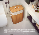 Cesto De Roupa Suja Bambu 72 Litros Lavanderia Com Tampa e Alças Forrado Grande Organizador Banheiro