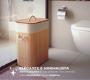 Cesto De Roupa Suja Bambu 72 Litros Lavanderia Com Tampa e Alças Forrado Grande Organizador Banheiro