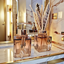 Kit Lavabo Vidro Luxo Com Bandeja Branco Vidro Ambar Banheiro Aroma Difusor