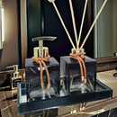 Kit Lavabo Vidro Luxo Com Bandeja Branco Vidro Ambar Banheiro Aroma Difusor