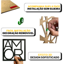 Kit 3 Quadros Cabeceira Familia Coração Geométrico Amor + Frase de Parede Variados Sala Mini coração