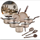 Conjunto De Panelas 10 Peças Antiaderente Caçarola Frigideira Fervedor Cor Coffee Cappuccino + Talheres