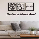 Kit 3 Quadros Decorativos Vazados Família Amor Coração Geométrico em MDF Preto – Cabeceira e Sala