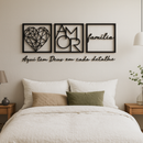 Kit 3 Quadros Decorativos Vazados Família Amor Coração Geométrico em MDF Preto – Cabeceira e Sala