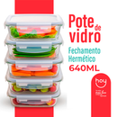 Conjunto Potes 640ml Vidro Hermético 4 Travas Marmita Alta Vedação Marmita Kit 2/3/5
