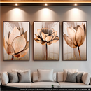 Kit 3 Peças Quadros Decorativos Mdf Flores Ton Cobre Gold Folhas Moldura Para Quarto Sala Escritório