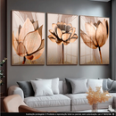 Kit 3 Peças Quadros Decorativos Mdf Flores Ton Cobre Gold Folhas Moldura Para Quarto Sala Escritório