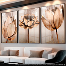 Kit 3 Peças Quadros Decorativos Mdf Flores Ton Cobre Gold Folhas Moldura Para Quarto Sala Escritório
