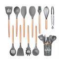 Kit Utensílios de Cozinha Silicone 12 Peças com Cabo de Madeira – Resistente até 250°C e Livre de BPA