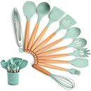 Kit Utensílios de Cozinha Silicone 12 Peças com Cabo de Madeira – Resistente até 250°C e Livre de BPA